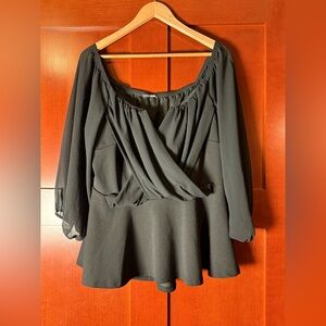 Fashion Nova Black Draped Blouse With Peplum Size 2X